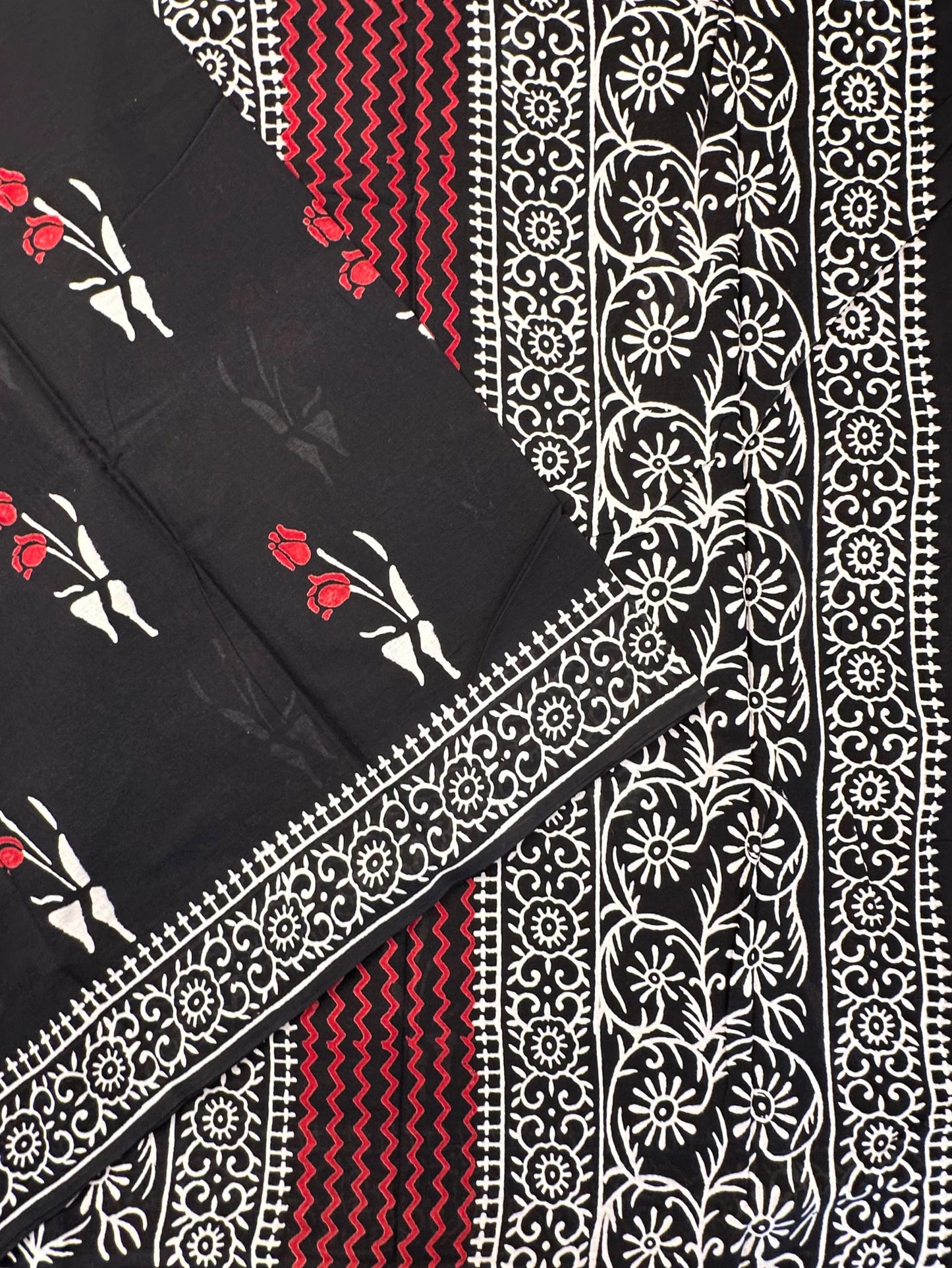 Black Baag Hand Block Print Pure Cotton Saree