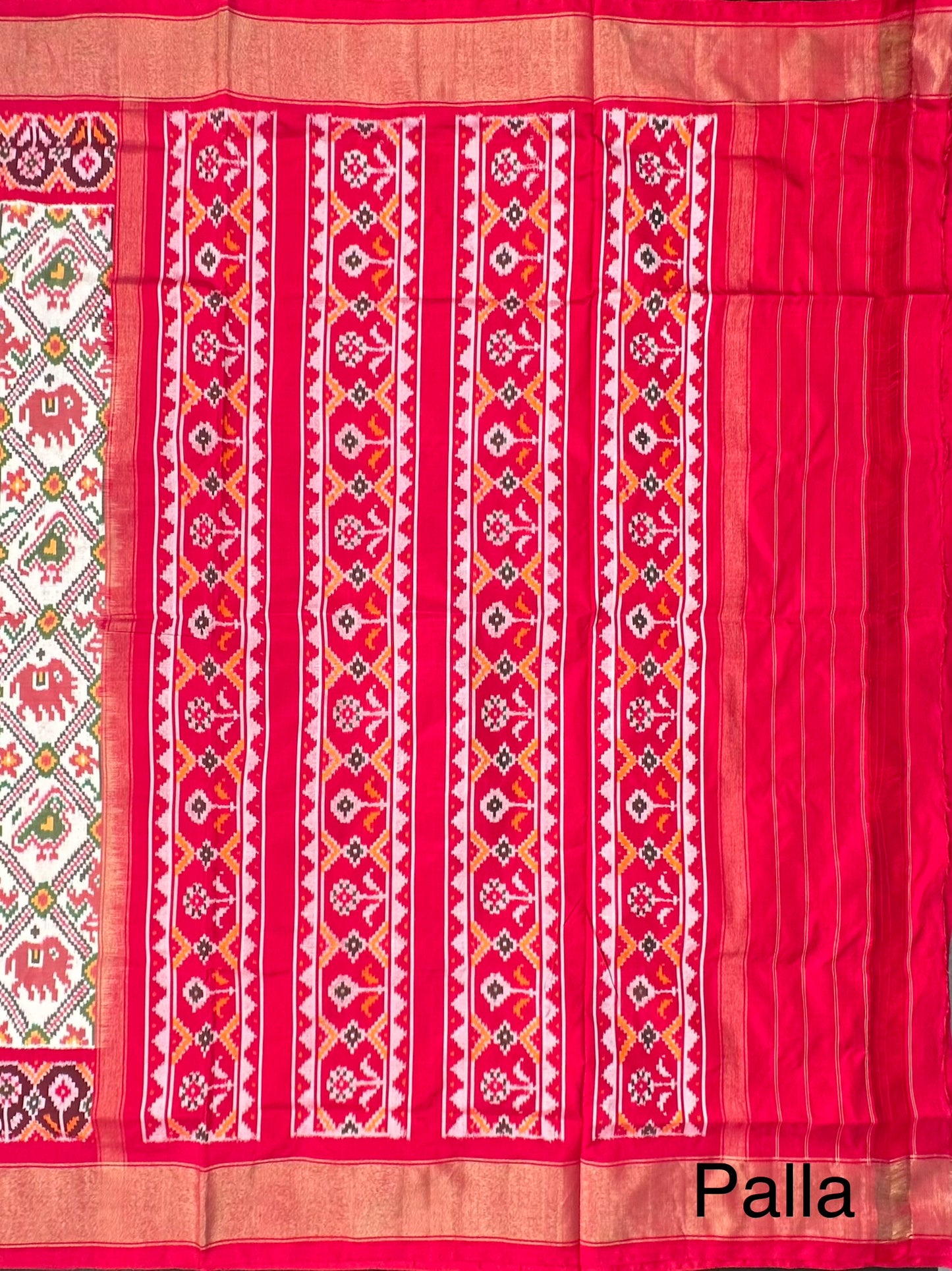 Off White-Red Patola Pure Silk Saree