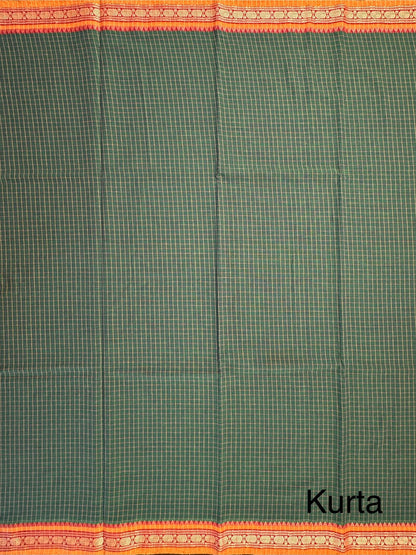 Bottle Green Checkered Dharwad South Cotton 3-Piece Suit