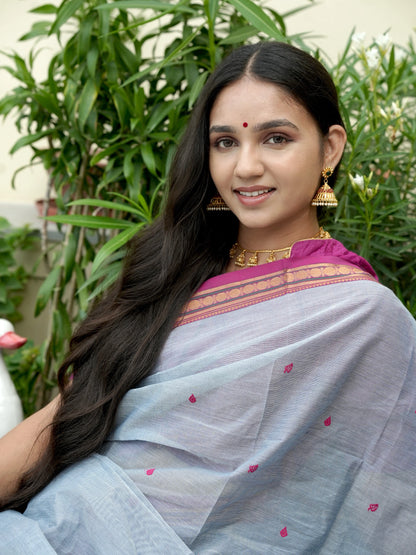 Grey Narayanpet Cotton  Saree