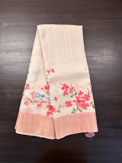 Beige-Pink Diraa Tissue Saree