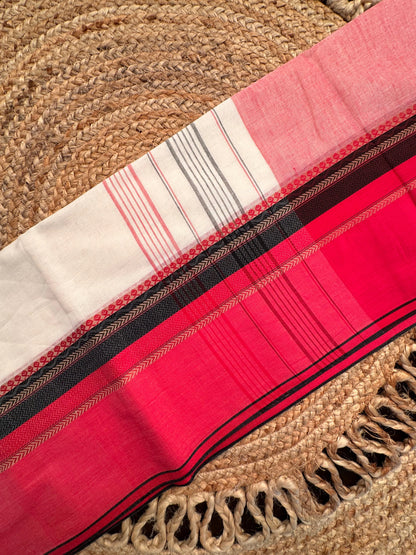 Off White-Red Piyali Bengal Cotton Saree