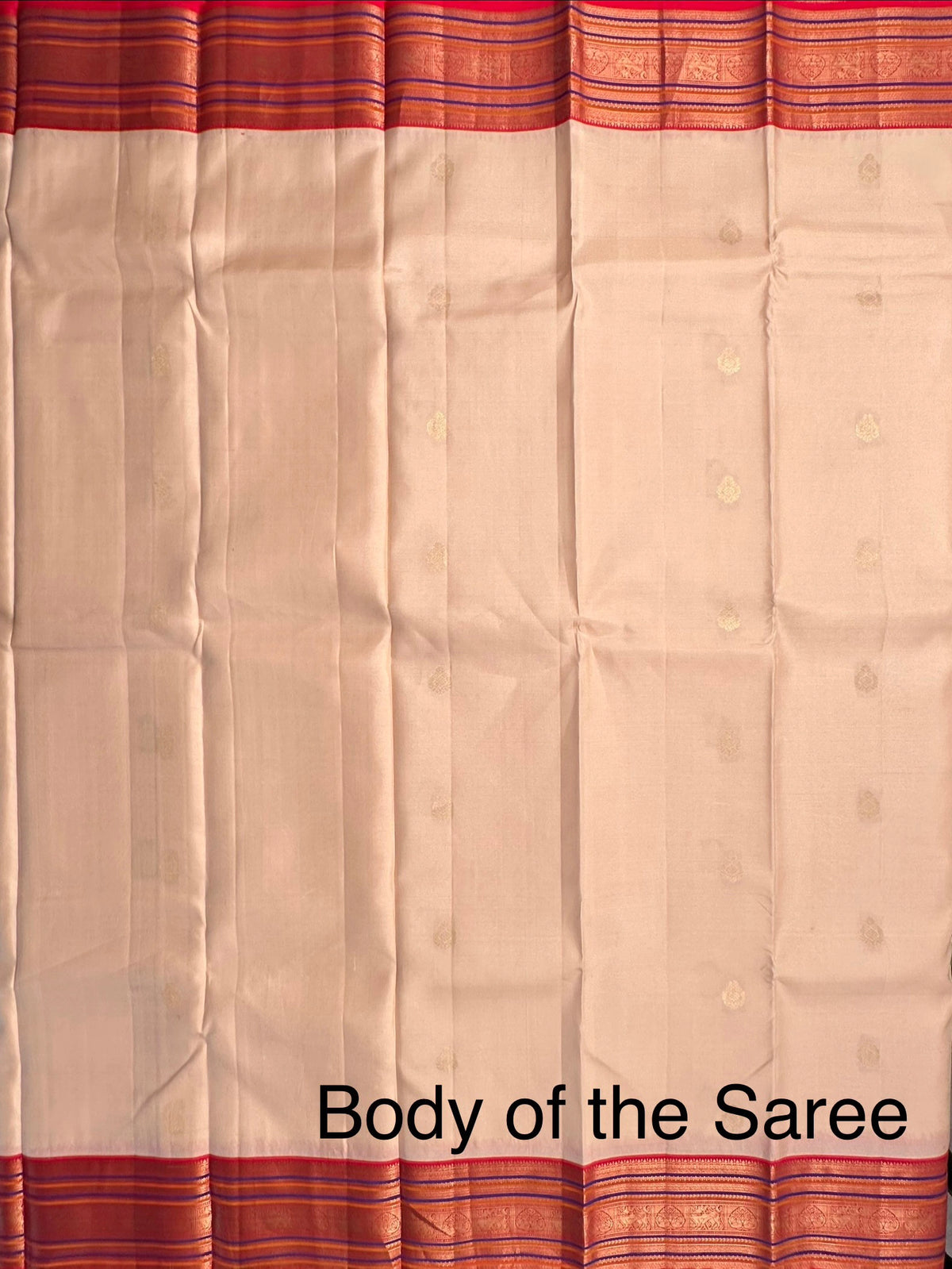 Light Beige-Red Pure Silk Saree