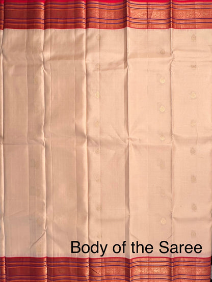 Light Beige-Red Pure Silk Saree