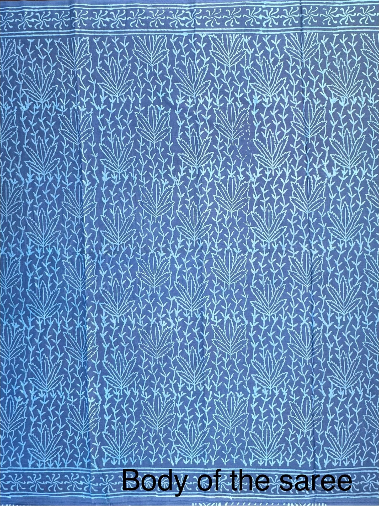 Blue Block Print Pure Cotton Saree