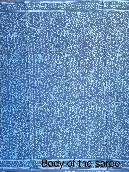 Blue Block Print Pure Cotton Saree