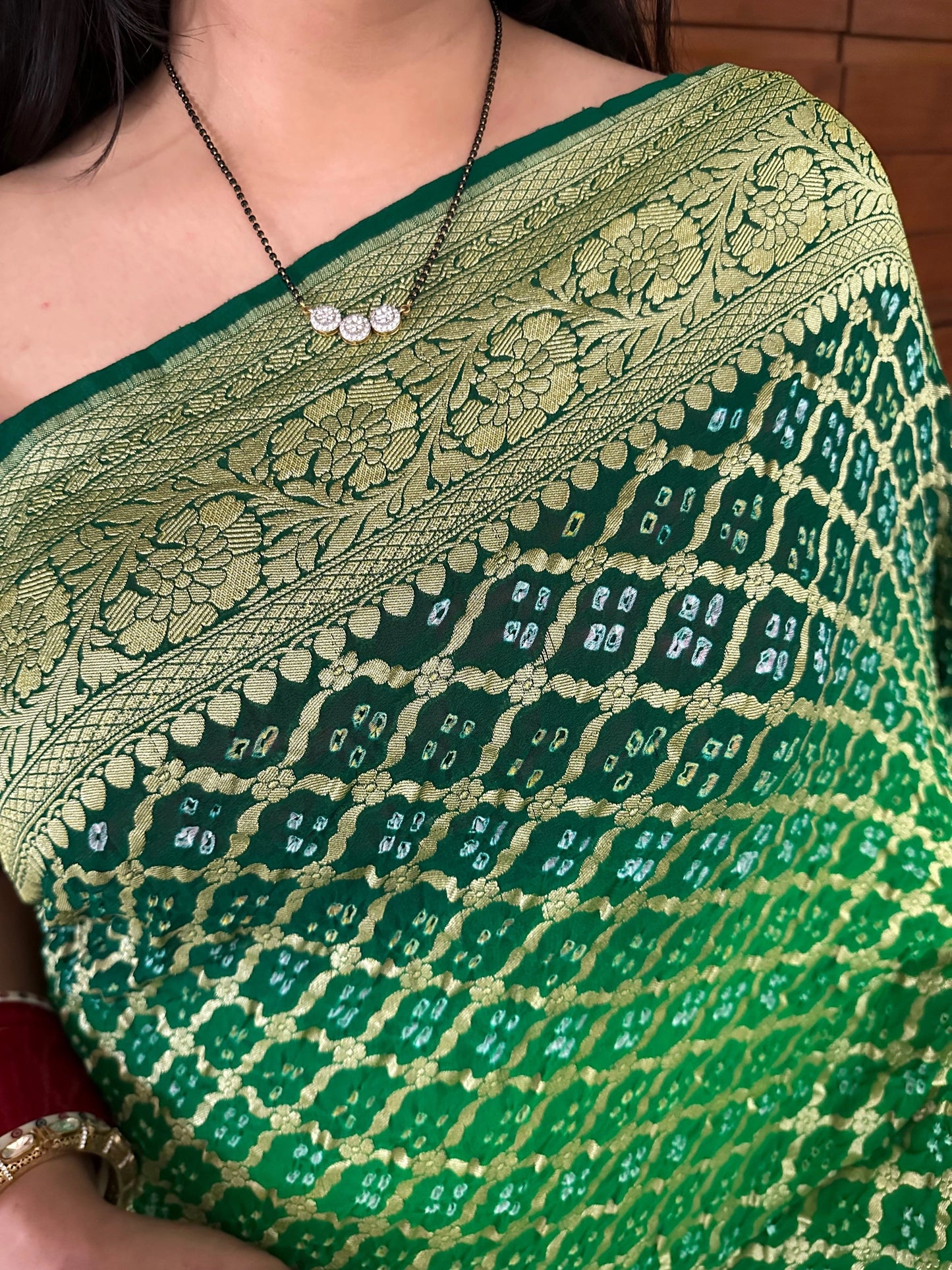Green Gharchola Bandhej Pure Georgette Saree