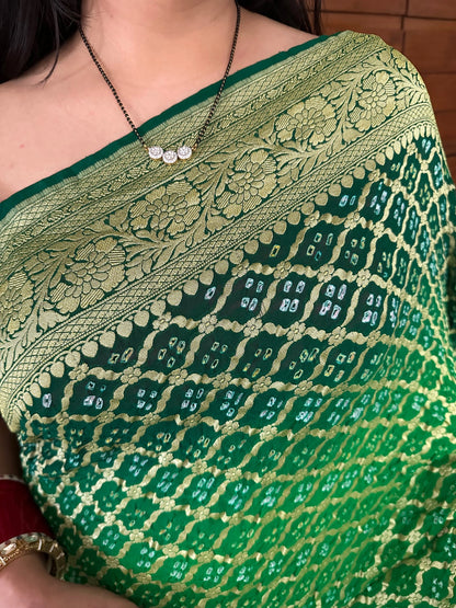 Green Gharchola Bandhej Pure Georgette Saree