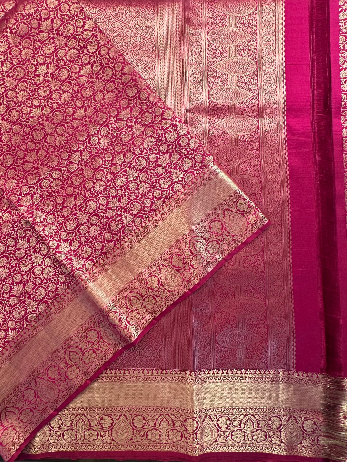 Magenta Handloom Kanjivaram Jamawar Pure Silk Saree