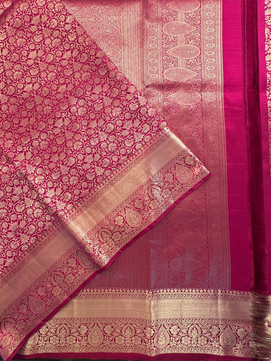 Magenta Handloom Kanjivaram Jamawar Pure Silk Saree