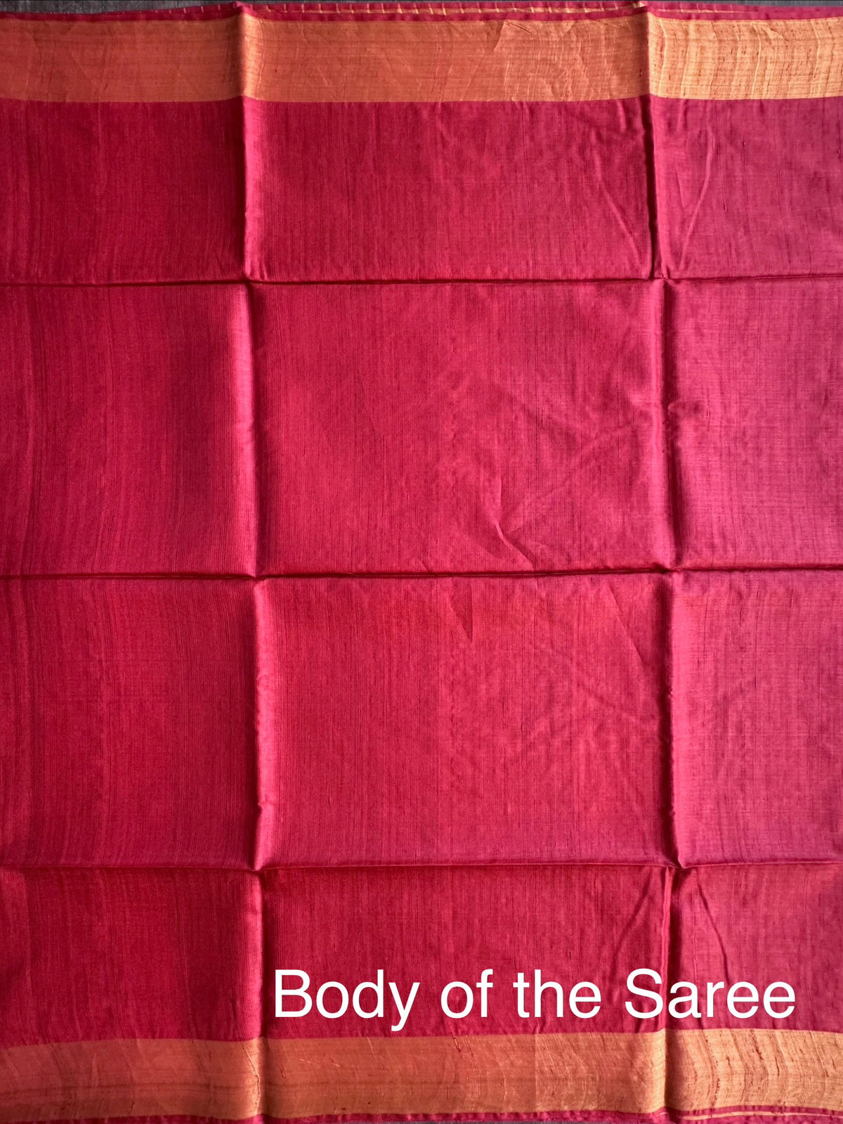 Red Pure Tussar Silk Saree