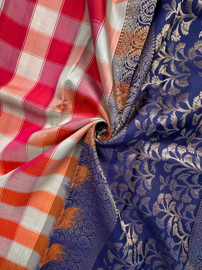 Multi Checkered Pure Soft Silk Saree