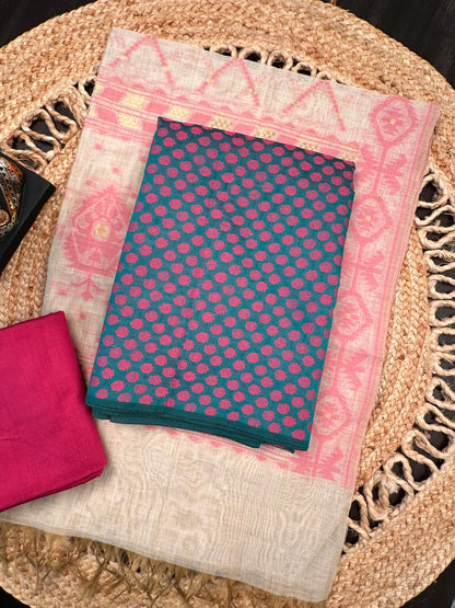Rama Green Jacquard 3-piece Unstitched Cotton Suit