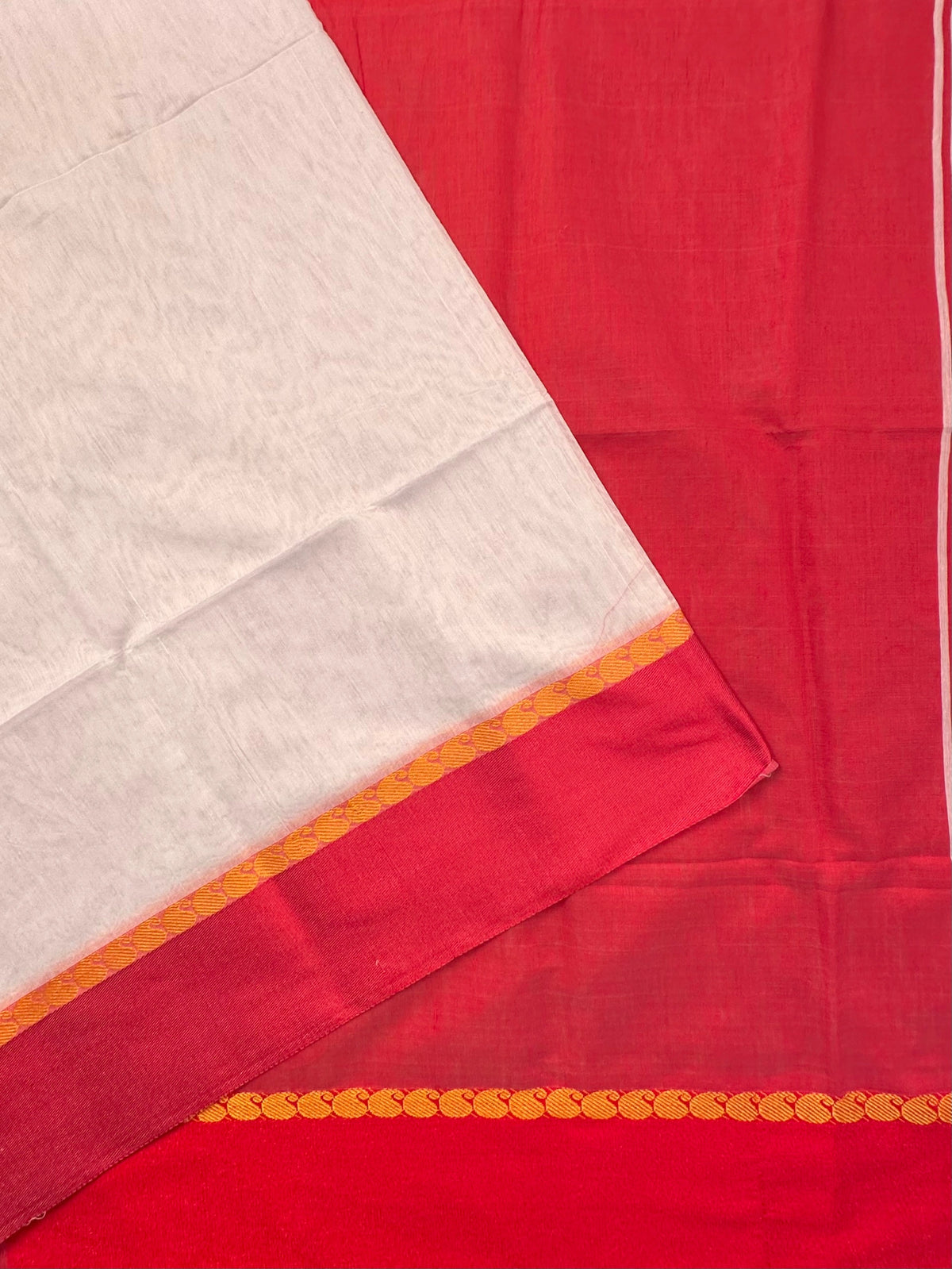 Off White-Red Doodh Aalta Cotton Saree