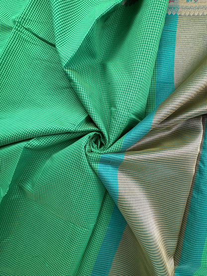 Green Checkered Fancy Cotton Saree