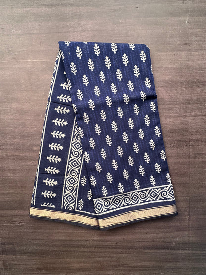 Indigo Blue Printed Cotton Blend Saree