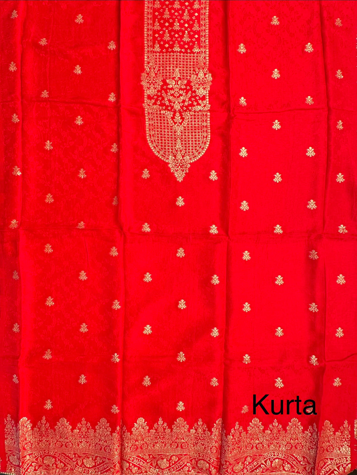Red Artificial Crepe Unstitched 3-Piece Suit