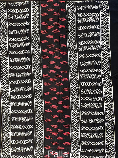 Black Baag Hand Block Print Pure Cotton Saree
