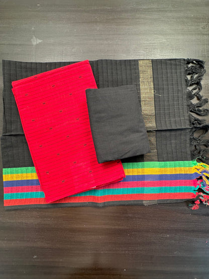 Red-Black Striped South Cotton 3-Piece Suit