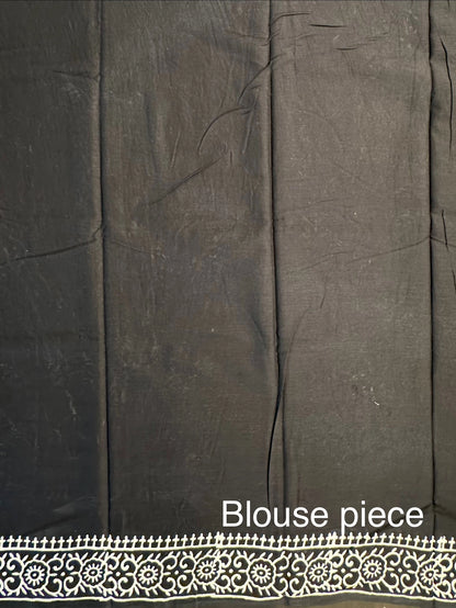 Black Baag Hand Block Print Pure Cotton Saree