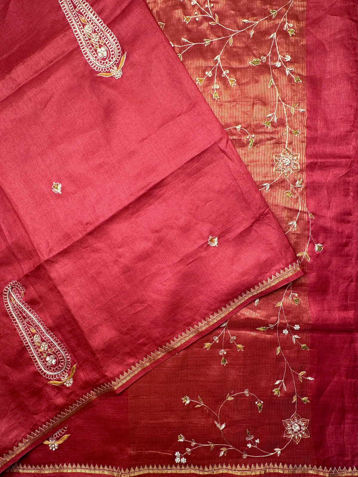Maroon Hand Work Pure Tussar Silk Saree