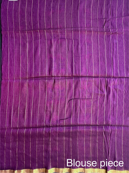 Wine Fancy Cotton Tissue Saree ( Linen Texture)