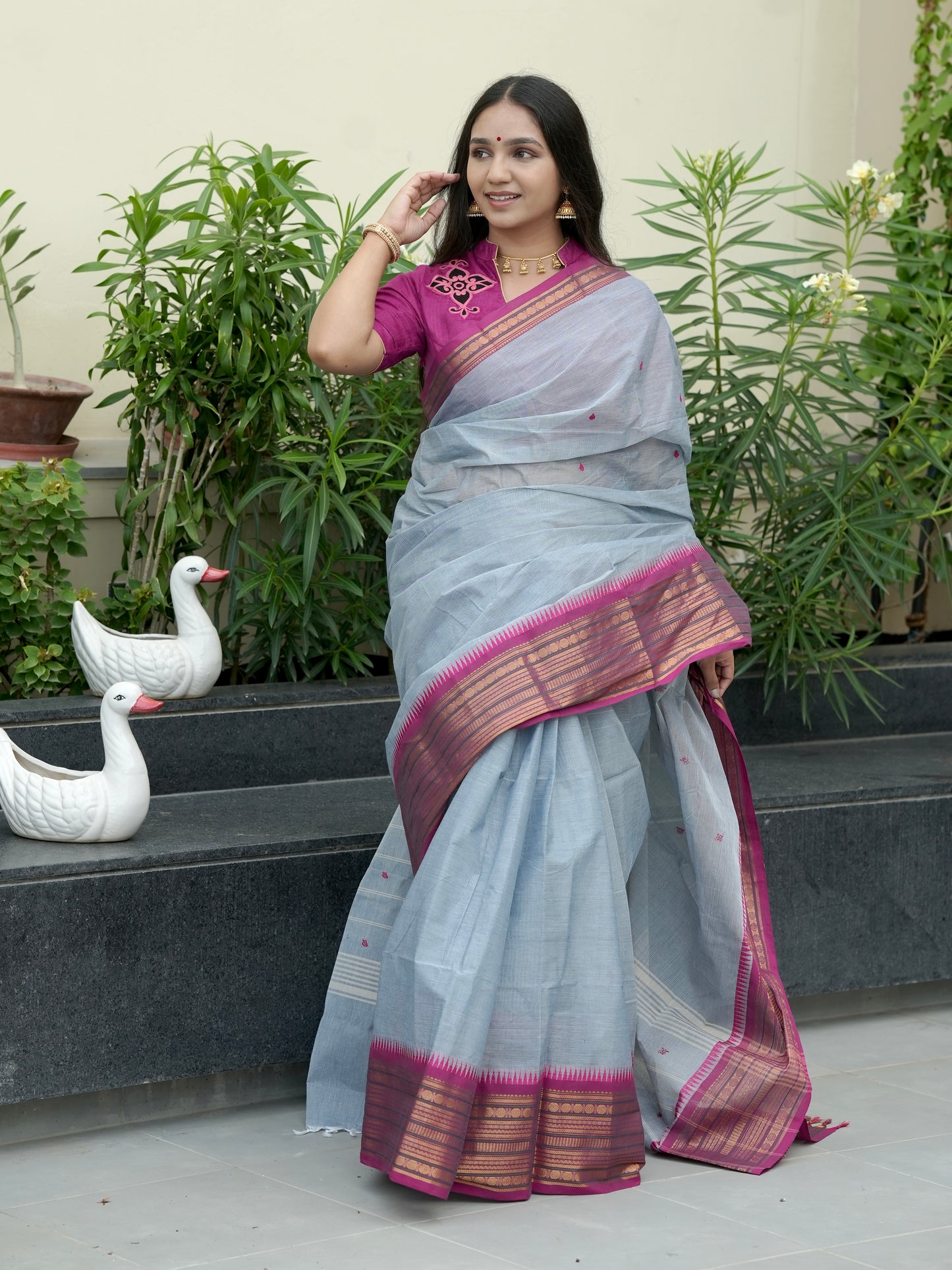 Grey Narayanpet Cotton  Saree