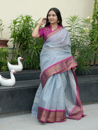 Grey Narayanpet Cotton  Saree