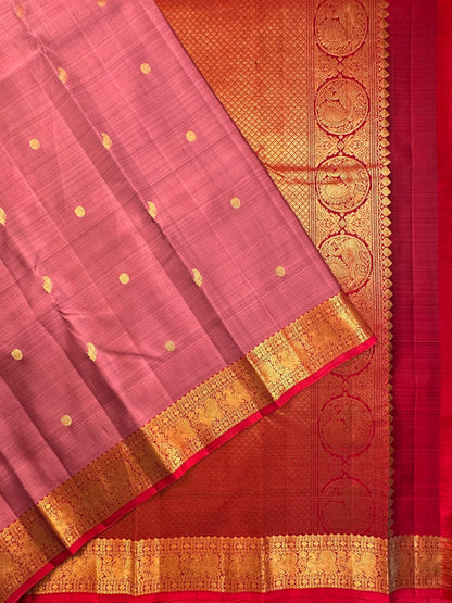 Dusky Pink -Maroon Handloom Kanjivaram Pure Silk Saree