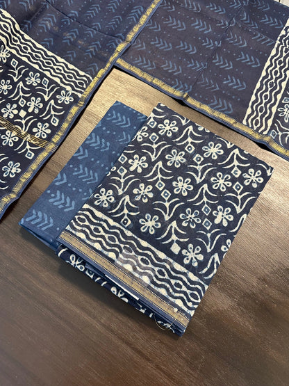 Indigo Block Print Chanderi Suit