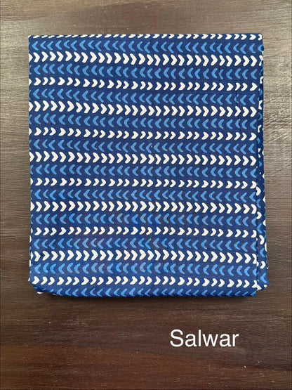 Navy Blue Jaipuri Cotton 3-Piece Suit