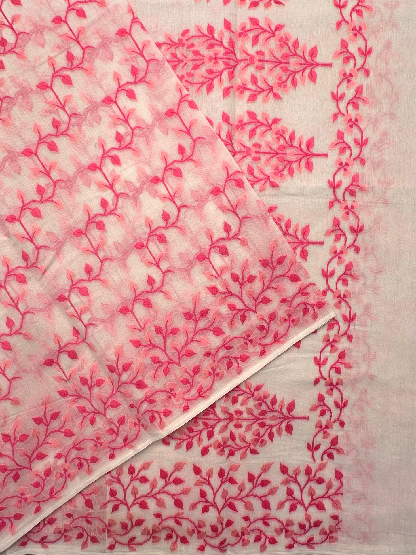 Off White-Pink Jamdani Fancy Cotton Saree