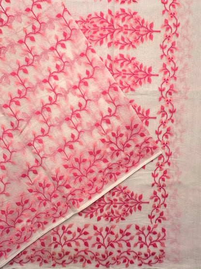Off White-Pink Jamdani Fancy Cotton Saree