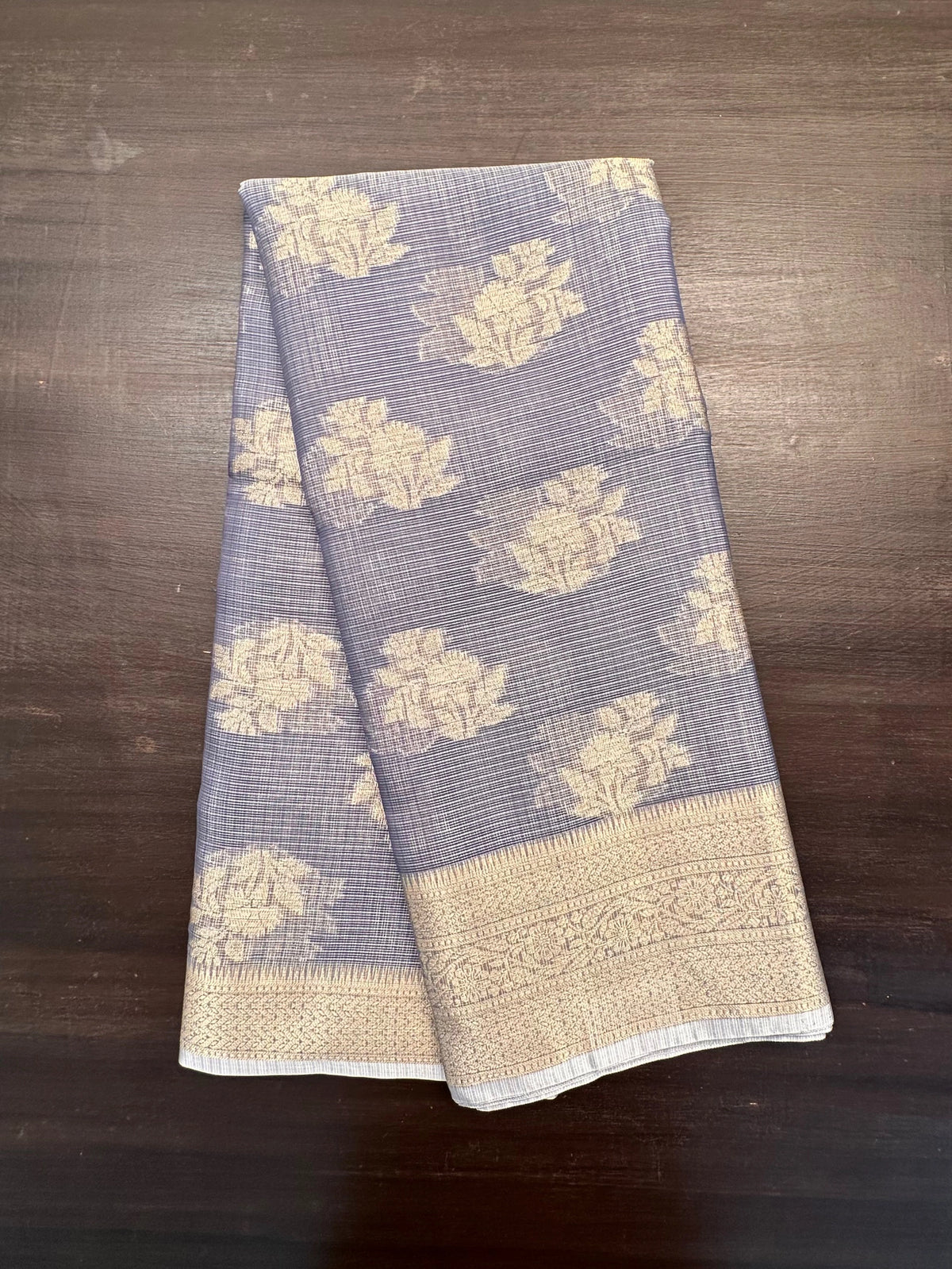 Greyish Blue Arvita Kota Doria Fancy Cotton Saree