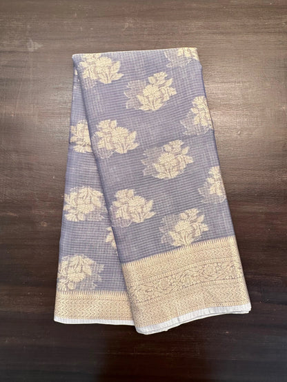 Greyish Blue Arvita Kota Doria Fancy Cotton Saree