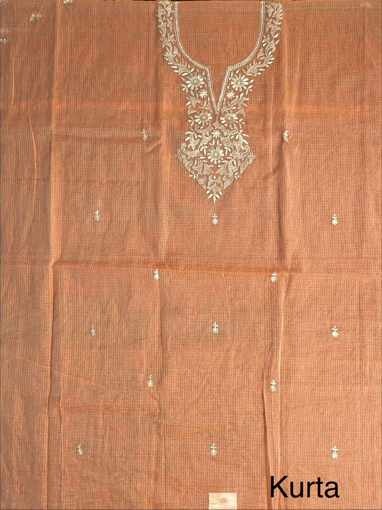 Orange 4-Piece Kota Doria Cotton Unstitched Suit