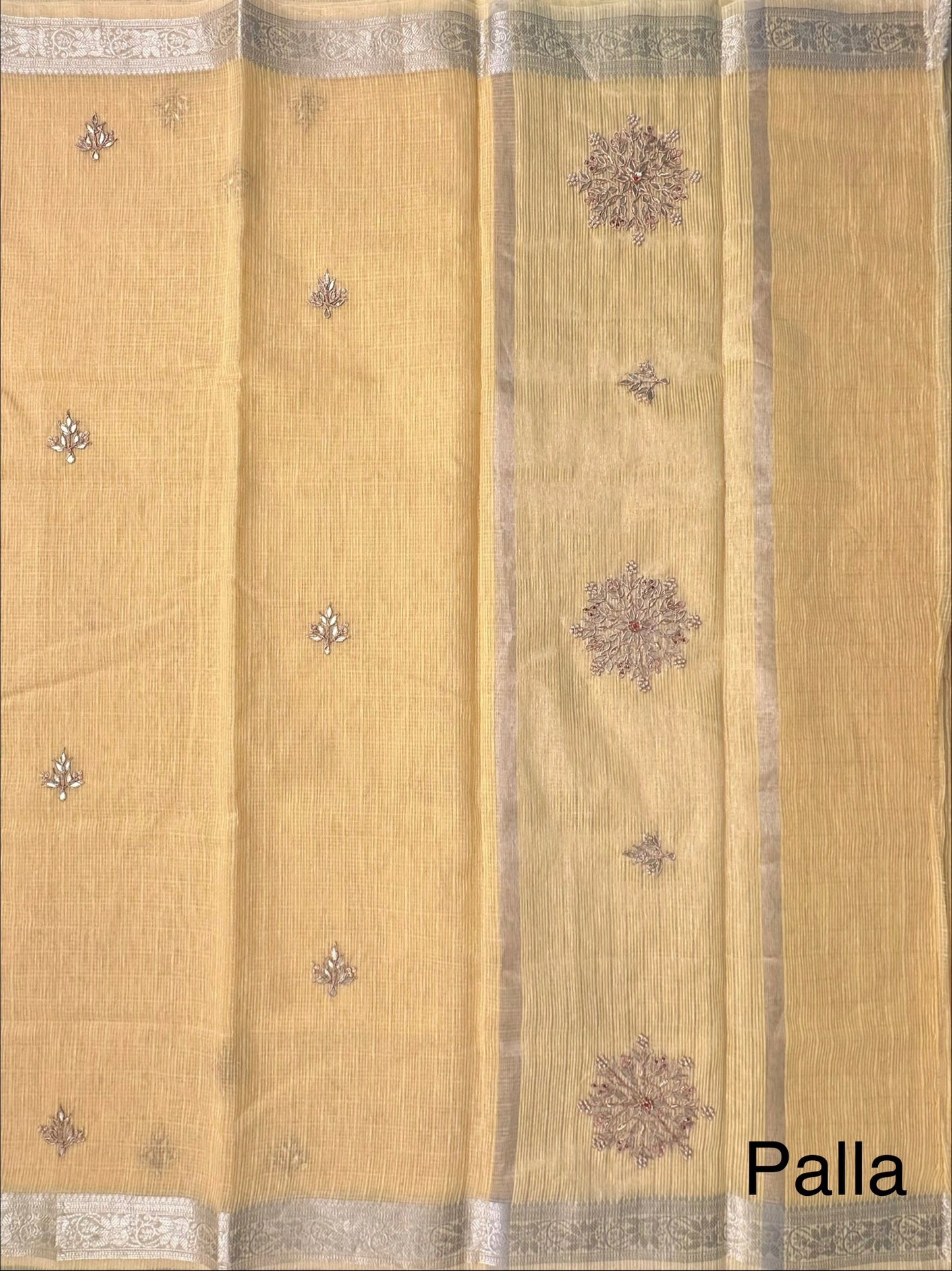Yellow Fancy Cotton Saree With Hand Work