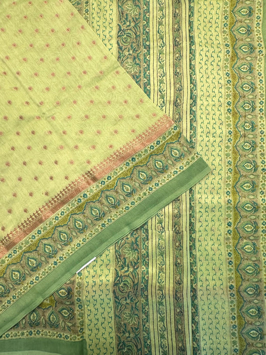 Green Chanderi Saree with Hand Block Print