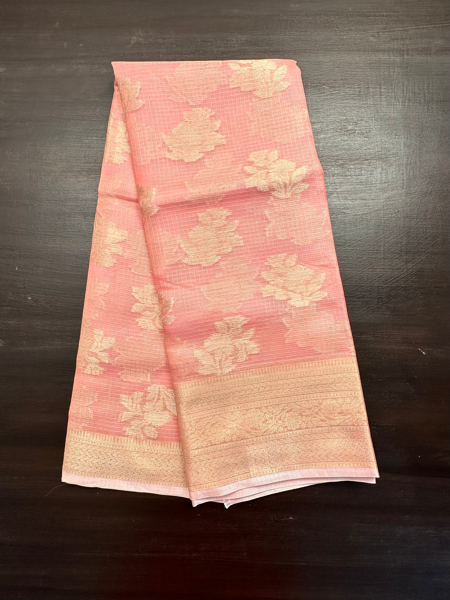 Pinkish Peach Arvita Kota Doria Fancy Cotton Saree
