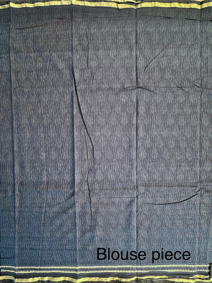 Indigo Blue Block Print Cotton Blend Saree