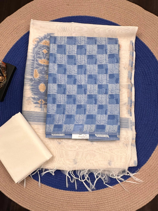 Sky Blue Jacquard 3-piece Unstitched Cotton Suit