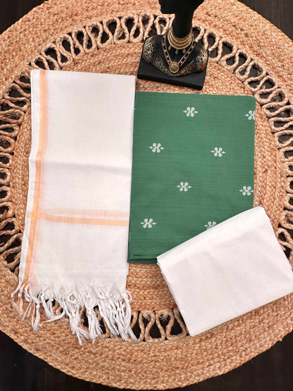 Green Siya South Cotton 3-Piece Suit