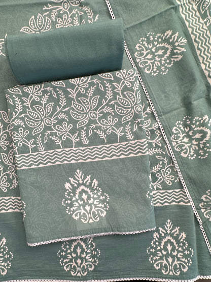 Pista Green Printed Pure Cotton Suit