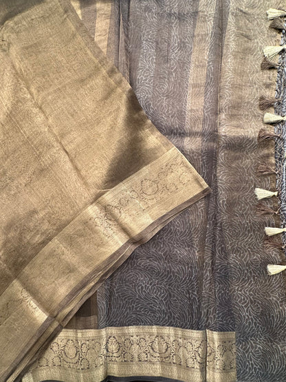 Grey Banarasi Pure Tissue Saree