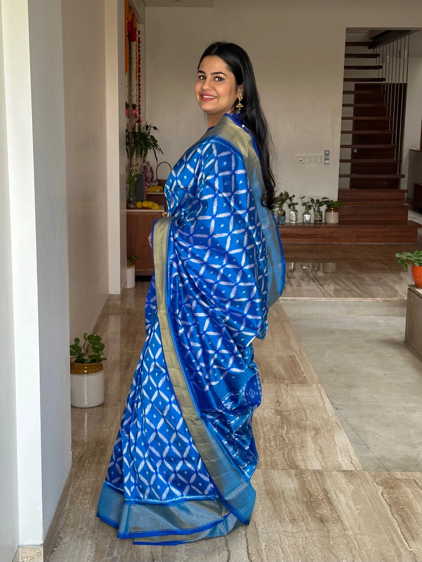 Blue Ikkat Patola Handloom Silk Saree