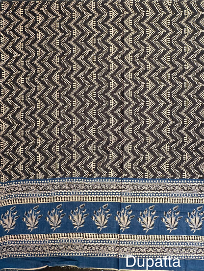 Blue Block Printed Pure Cotton Suit