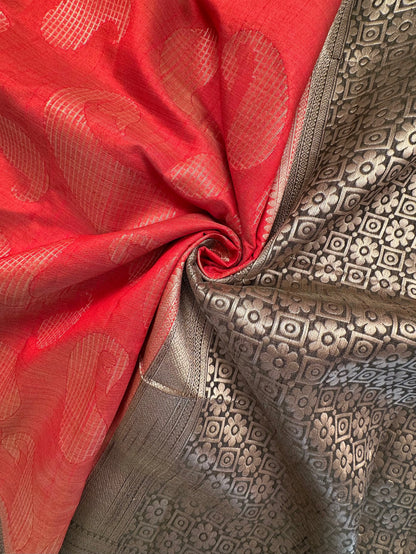 Red-Khaki Green Himadari Artificial Silk Saree