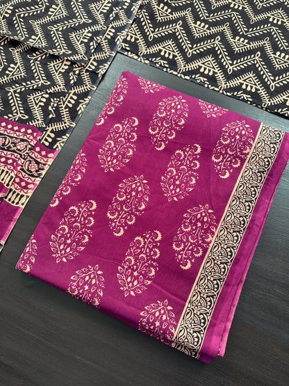 Magenta Block Printed Pure Cotton Suit