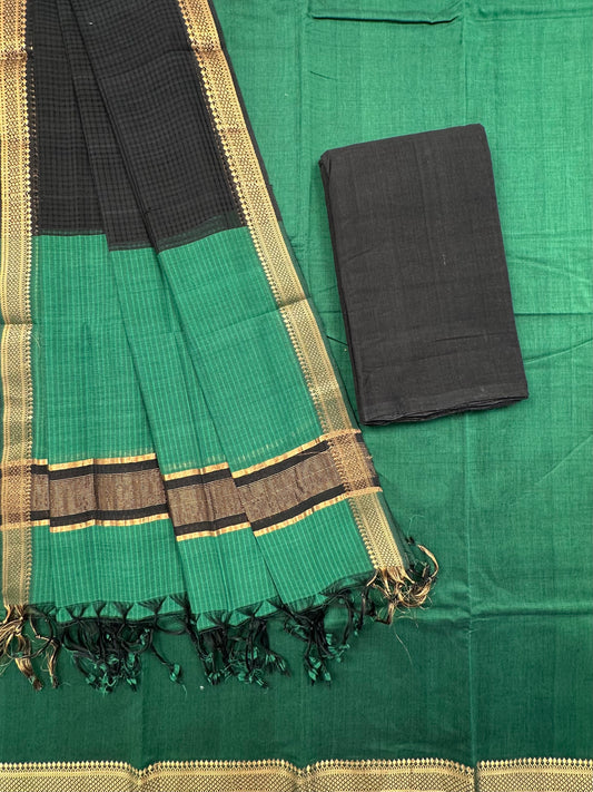 Bottle Green Mangalgiri Pure Cotton Unstitched 3-Piece Suit