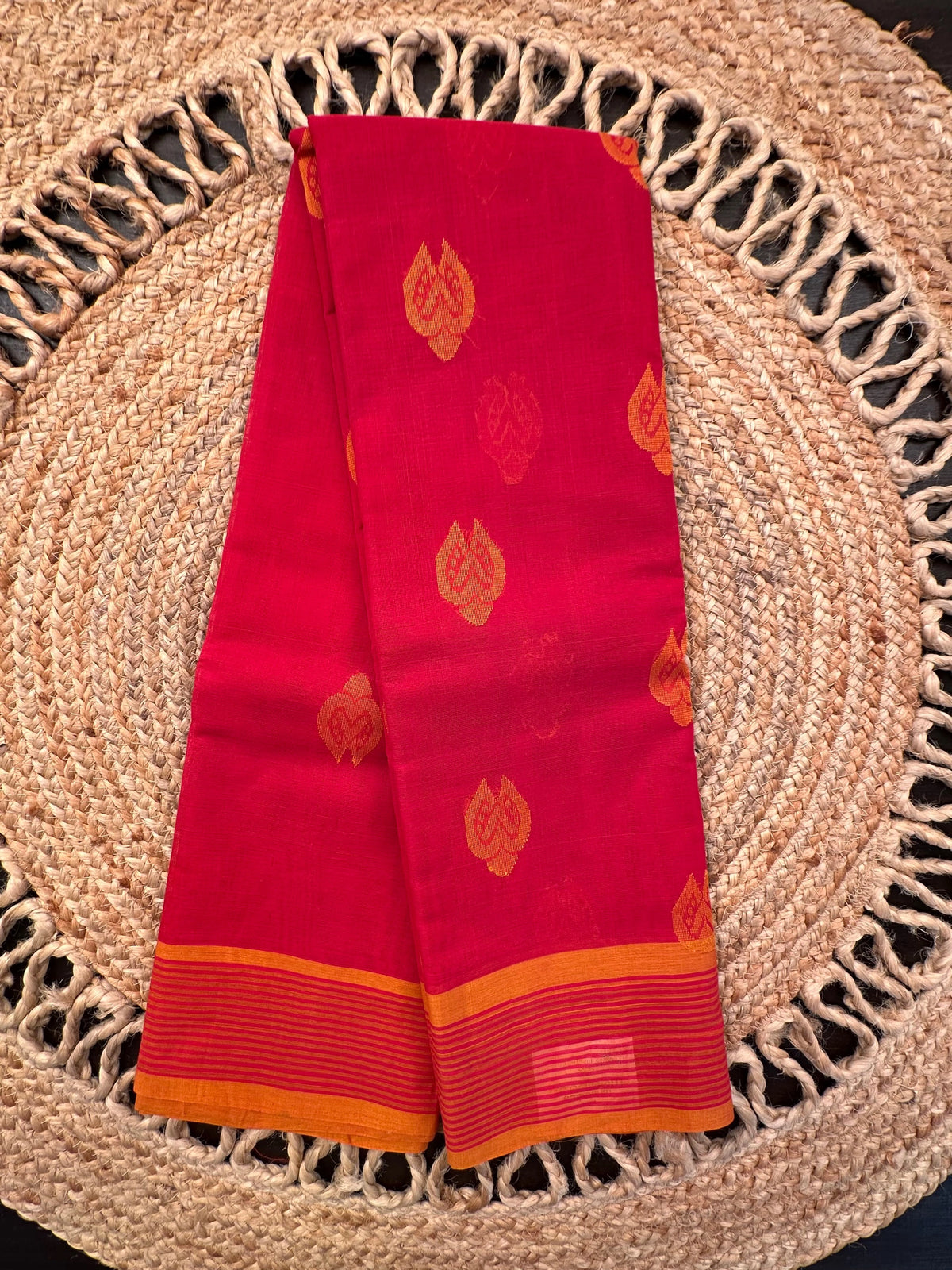 Red-Mustard Pure Cotton Saree
